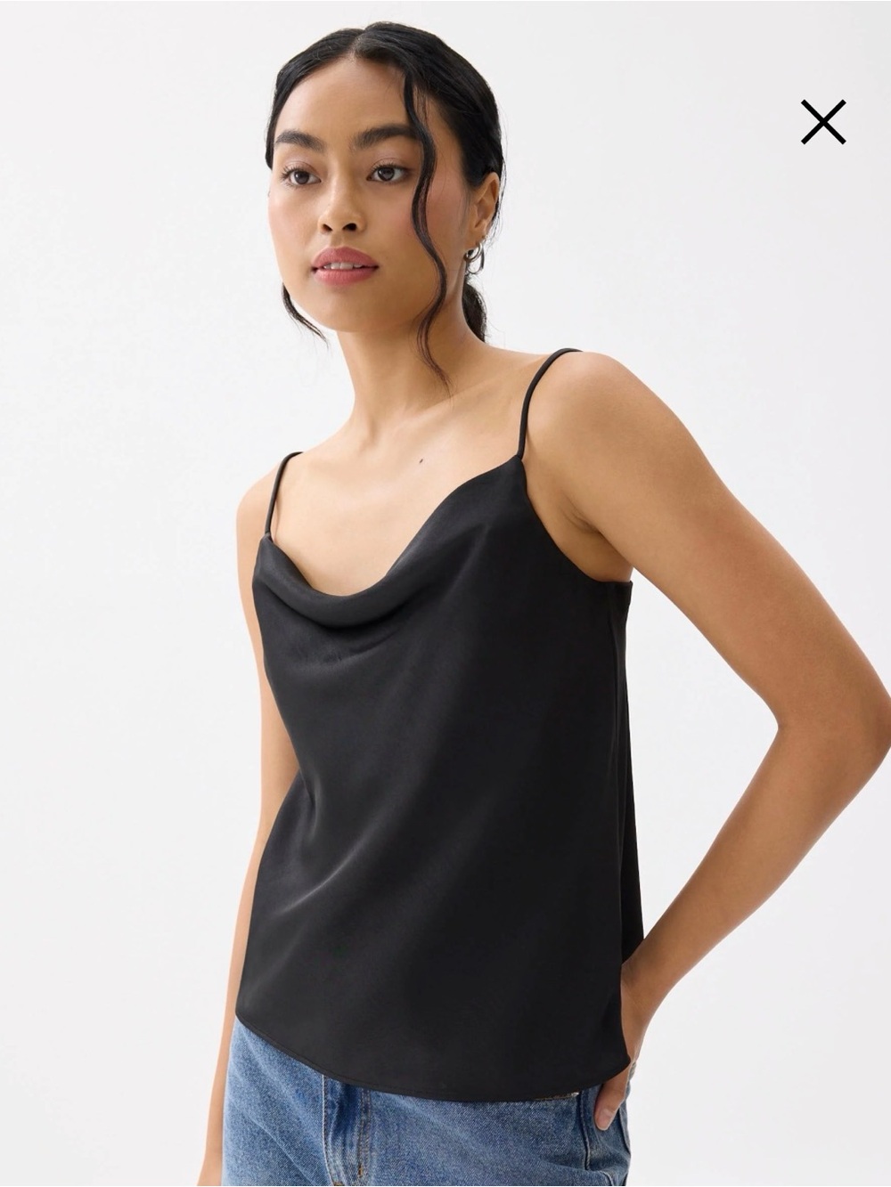 Love Bonito Satin Cowl Neck Black Satin Spaghetti Strap Tank